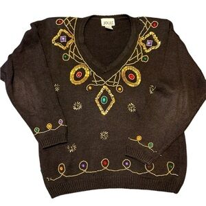 Vintage 1990's Beaded Black Sweater from Joule Energy - Size Medium